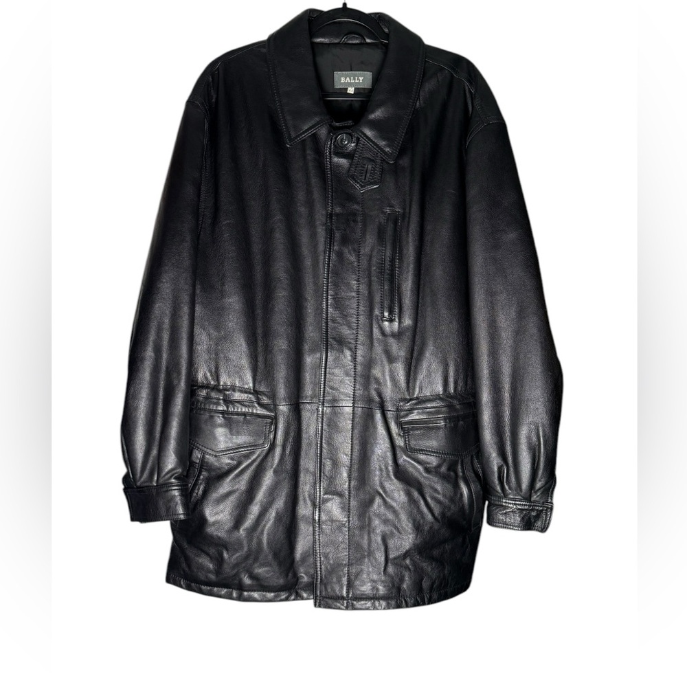 Bally Heavy Soft Leather coat Jacket Button Black Made In Italy Mens 44 Large